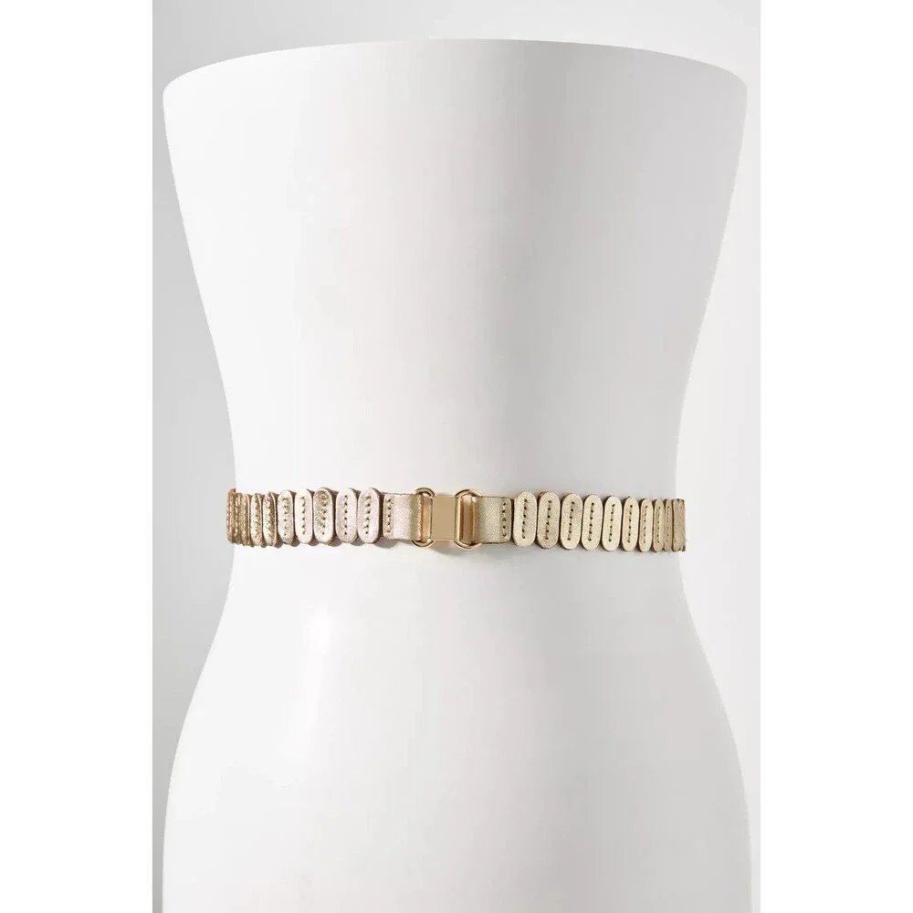 NEW Anthropologie Tabitha Stretch Leather Women's Belt Pearl Size Large